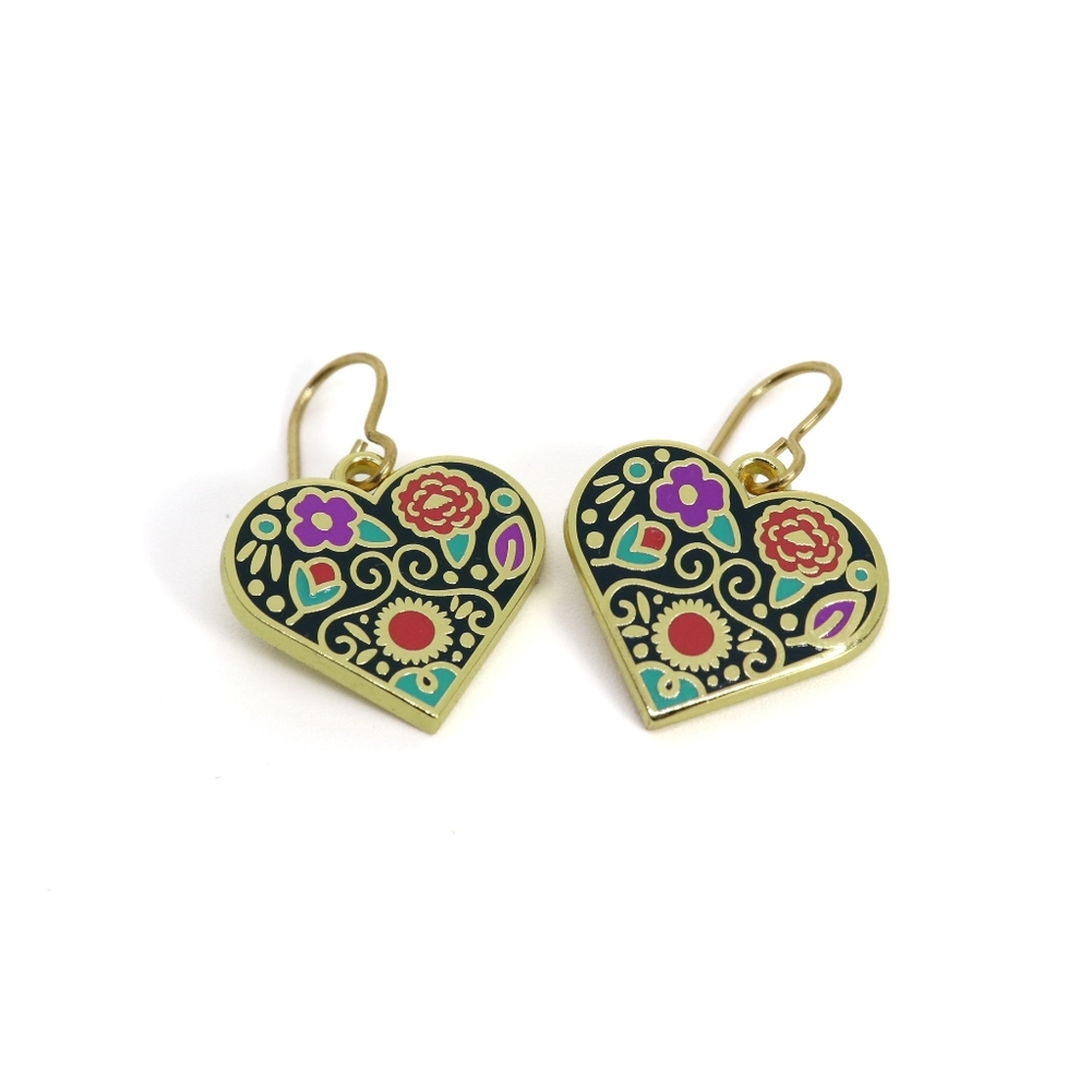 Gold & Enamel Heart Earrings